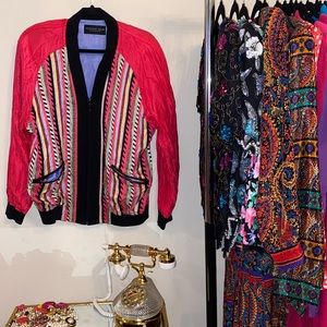 Vintage August Silk Bomber Jacket💕🖤💛💚